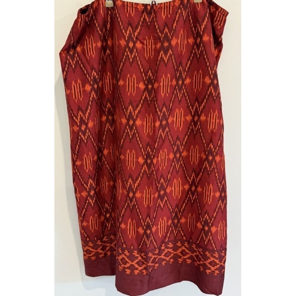 Jones New York Aztec Red Orange Print 100% Silk Maxi Long Skirt Lined 20W